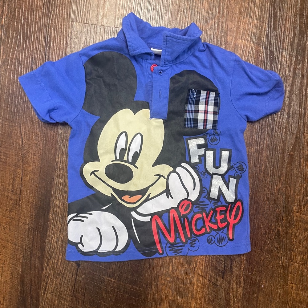 Disney Blue and Black Mickey Mouse Polo Shirt Vintage